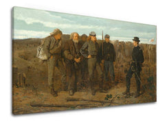 Винтидж картина на платно с мотив Winslow Homer - Затворници z frontu, коне, пейзаж, карта, природа в бежово-синьо нюанси, празнична атмосфера – продукт