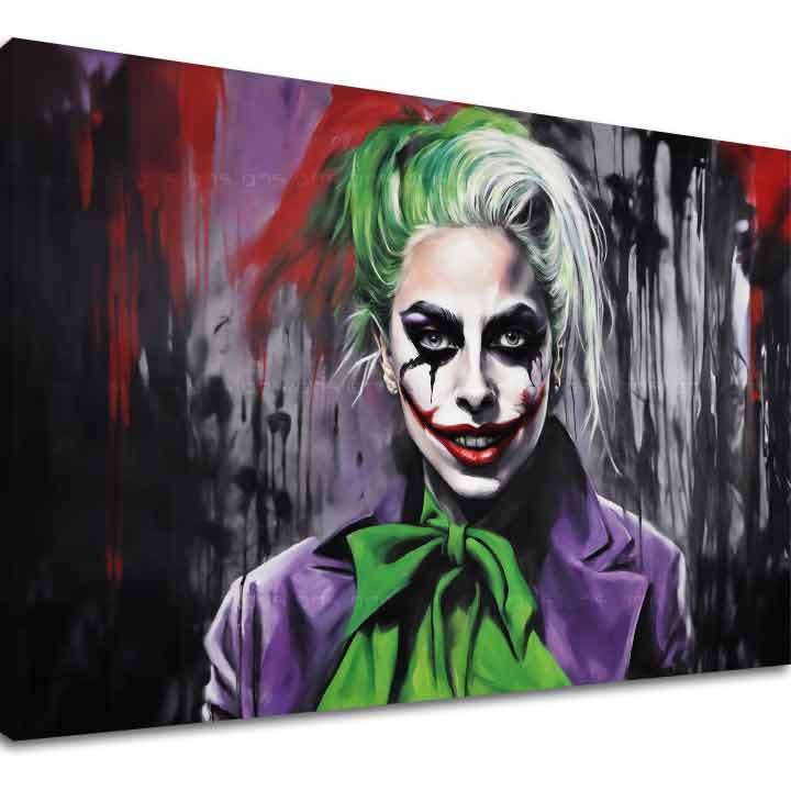 Модерна картина на платно с мотив Joker Poker Face в бяло-виолетово нюанси, поп култура, подходяща за хол | Картина на платно - Joker Poker Face – основна