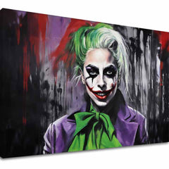 Модерна картина на платно с мотив Joker Poker Face в бяло-виолетово нюанси, поп култура, подходяща за хол | Картина на платно - Joker Poker Face – основна