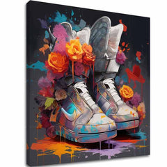 В бохо стил картина на платно с мотив My Dream Shoes, цветя, природа, спортен мотив в многоцветн нюанси, жизнена атмосфера, подходяща за хол – основна