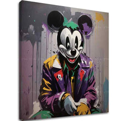 В бохо стил картина на платно с мотив Ochranca Mickey Mouse, детски мотив в виолетово-сиво нюанси, дръзка атмосфера, носталгия, подходяща за хол – основна