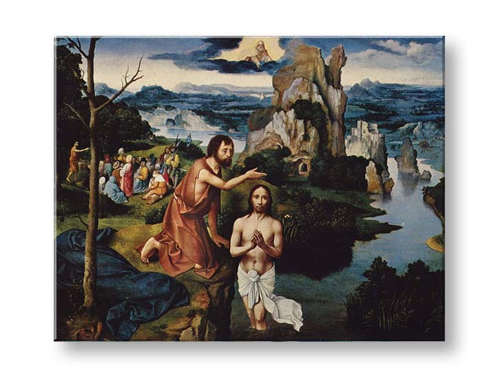 Модерна картина на платно с мотив Joachim Patinir - Krst Ježiša Krista, замък в кафяво-синьо нюанси, празнична атмосфера, природа | Картина на платно Joachim Patinir - Krst Ježiša Krist..., изглед 2