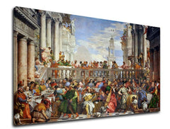 Поп арт картина на платно с мотив Paolo Veronese - Svadba v Káne Galilejskej в синьо-зелено нюанси, празнична атмосфера, подходяща за кухня – продукт