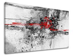 Класическа картина на платно с мотив пейзаж в бяло-червено нюанси, енергична атмосфера, градски живот и движение, подходяща за хол | Картина за стена АБСТРАКТ – основна