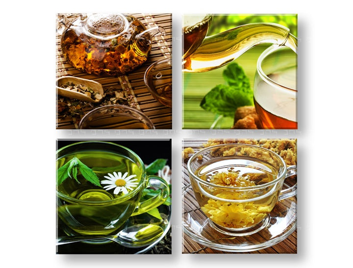 Колаж картина с мотив Tea time, цветя, природа в зелено нюанси | Картина за стена Tea time, стенна декорация – преглед
