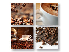 Колаж картина с мотив Coffee time, чаша кафе, религиозен мотив в бежово-кафяво нюанси | Картина за стена Coffee time – преглед