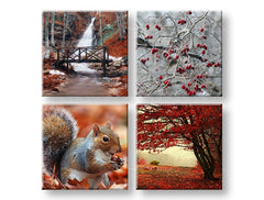 Колаж картина с мотив Beauty of Autumn, водопад, пейзаж в кафяво-оранжево нюанси | Картина за стена Beauty of Autumn, природа – преглед