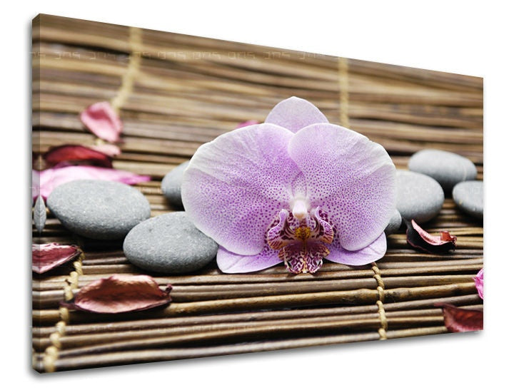 Класическа картина на платно с мотив FENG SHUI, орхидея, цветя, природа в кафяво-розово нюанси, спокойна атмосфера, природа, подходяща за хол – основна