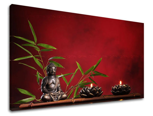 Класическа картина на платно с мотив FENG SHUI, карта, природа в зелено-червено нюанси, спокойна атмосфера, подходяща за хол | Картина за стена FENG SHUI – основна