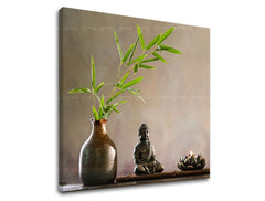 Класическа картина на платно с мотив FENG SHUI, пейзаж, природа в синьо-сребърно нюанси, спокойна атмосфера, вътрешен мир и природа, подходяща за хол – основна