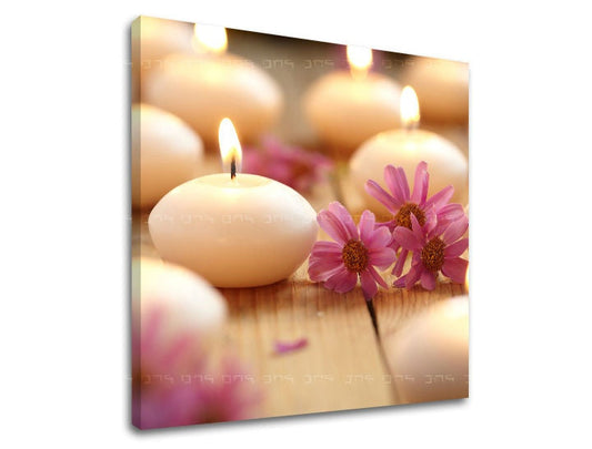 Индустриална картина на платно с мотив FENG SHUI, цветя, пейзаж, природа в синьо-сребърно нюанси, спокойна атмосфера, вътрешен мир, подходяща за хол – основна