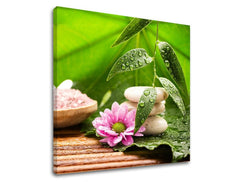 Индустриална картина на платно с мотив FENG SHUI, пейзаж, природа в синьо-сребърно нюанси, спокойна атмосфера, вътрешен мир и природа – основна