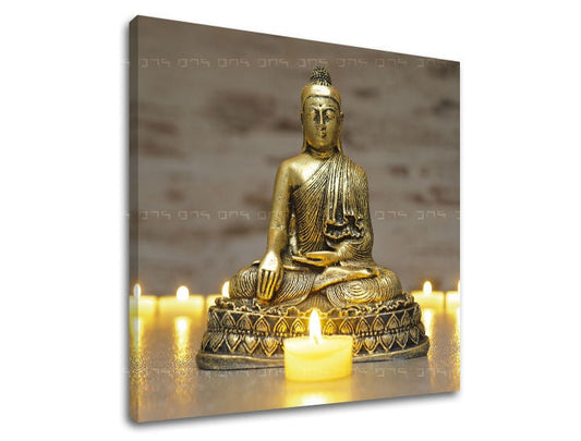 Индустриална картина на платно с мотив FENG SHUI, пейзаж, природа в синьо-сребърно нюанси, спокойна атмосфера, вътрешен мир и vnútorný mier – основна
