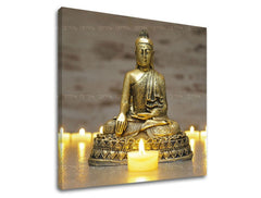 Индустриална картина на платно с мотив FENG SHUI, пейзаж, природа в синьо-сребърно нюанси, спокойна атмосфера, вътрешен мир и vnútorný mier – основна