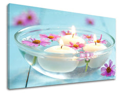 Класическа картина на платно с мотив FENG SHUI, цветя, карта, природа в бяло-синьо нюанси, спокойна атмосфера, природа, подходяща за хол – основна
