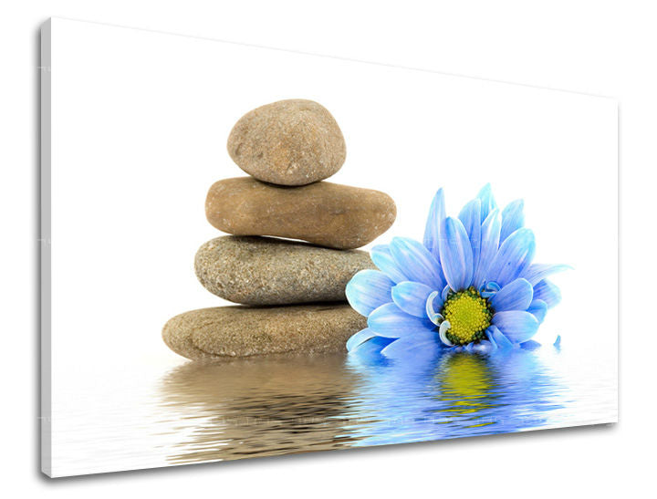 Класическа картина на платно с мотив FENG SHUI, отражение във вода, цветя, карта, природа в бяло-кафяво нюанси, спокойна атмосфера, подходяща за хол – основна