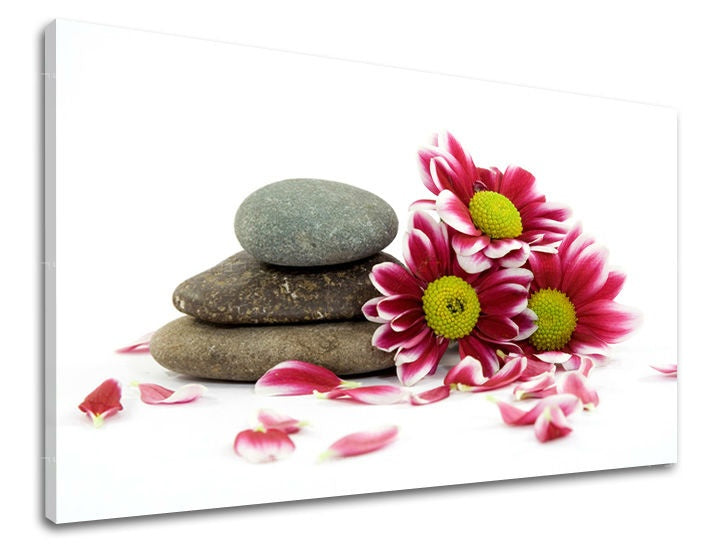 Класическа картина на платно с мотив FENG SHUI, цветя, природа в бяло-кафяво нюанси, спокойна атмосфера, природа, подходяща за хол | Картина за стена FENG SHUI – основна