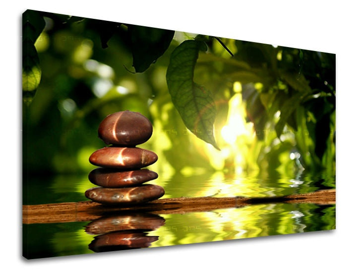 Класическа картина на платно с мотив FENG SHUI, карта, природа в кафяво-зелено нюанси, спокойна атмосфера, вътрешен мир и природа, подходяща за хол – основна