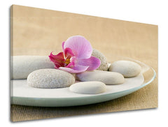 Класическа картина на платно с мотив FENG SHUI, орхидея, природа в бяло-бежово нюанси, спокойна атмосфера, природа, подходяща за хол | Картина за стена FENG SHUI – основна