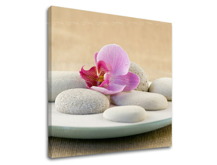 Индустриална картина на платно с мотив FENG SHUI, орхидея, пейзаж, природа в синьо-сребърно нюанси, спокойна атмосфера, подходяща за хол – основна [XOBFS042E12]