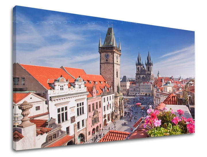 Класическа картина с мотив ГРАД PRAHA, Praha в бяло-синьо нюанси | Картина за стена ГРАД PRAHA, градски живот – преглед