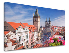 Класическа картина на платно с мотив ГРАД PRAHA, Praha в бяло-синьо нюанси, жизнена атмосфера, градски живот, подходяща за офис | Картина за стена ГРАД PRAHA – основна
