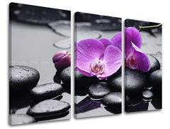 Арт деко картина на платно с мотив FENG SHUI, орхидея, пейзаж, природа в виолетово-черно нюанси, спокойна атмосфера, природа, подходяща за хол – основна