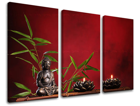 Класическа картина на платно с мотив FENG SHUI, природа в зелено-червено нюанси, спокойна атмосфера, vnútorný mier, подходяща за хол | Картина за стена FENG SHUI – основна