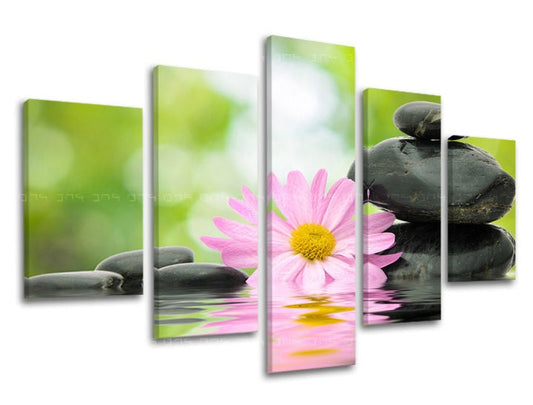 Индустриална картина на платно с мотив FENG SHUI, отражение във вода, пейзаж, природа в сиво нюанси, спокойна атмосфера, вътрешен мир и природа – основна
