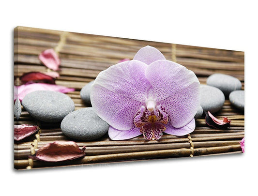 Класическа картина на платно с мотив ПАНОРАМА FENG SHUI, орхидея, фенг шуй, пейзаж, природа в сиво нюанси, спокойна атмосфера, подходяща за хол – основна