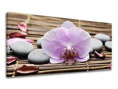 Класическа картина на платно с мотив ПАНОРАМА FENG SHUI, орхидея, фенг шуй, пейзаж, природа в сиво нюанси, спокойна атмосфера, подходяща за хол – основна