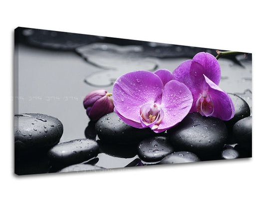 Класическа картина на платно с мотив ПАНОРАМА FENG SHUI, орхидея, фенг шуй, пейзаж, природа в сиво нюанси, спокойна атмосфера, подходяща за хол – основна [XOBFS011E13]