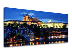 Класическа картина с мотив ПАНОРАМА PRAHA, нощно небе, пейзаж в бяло-синьо нюанси | Картина за стена ПАНОРАМА PRAHA – преглед