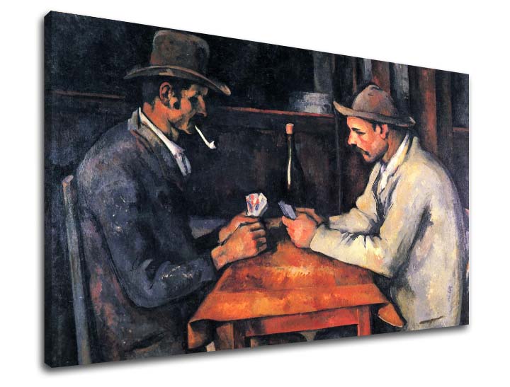 Винтидж картина на платно с мотив Paul Cézanne - Hráči kariet, детски мотив в бежово-кафяво нюанси, контемплативна атмосфера, подходяща за работен кабинет – продукт