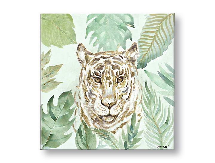 Модерна картина на платно с мотив LEOPARD, тигър, природа, животно в бежово-кафяво нюанси, спокойна атмосфера, природа | Картина на платно LEOPARD – основна