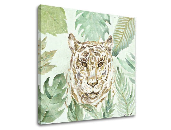 Модерна картина на платно с мотив LEOPARD, тигър, природа, животно в бежово-кафяво нюанси, спокойна атмосфера, природа | Картина на платно LEOPARD – продукт