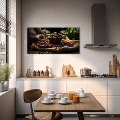 Модерна картина на платно с мотив Ranná Arabica, природа в бежово-кафяво нюанси, уютна атмосфера, подходяща за кухня | Кафе картини за кухня Ranná Arabica – продукт