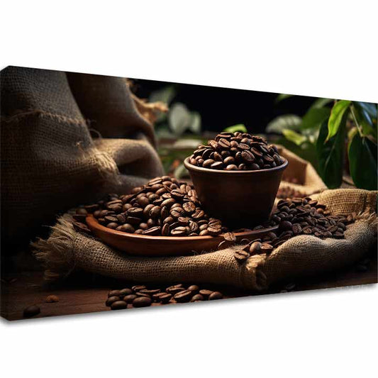 Модерна картина на платно с мотив Ranná Arabica, природа в бежово-кафяво нюанси, уютна атмосфера, подходяща за кухня | Кафе картини за кухня Ranná Arabica – основна