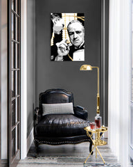 Ръчно рисувана картина на платно с мотив PREMIUM ART – The Godfather в черно-бяло нюанси, драматична атмосфера, филмов свят и сила и мощ – основна
