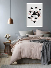 В скандинавски стил картина на платно с мотив Architectonic Nothing, карта в бяло-розово нюанси окачена в интериор на спалня | Картина за стена Architectonic Nothing – интериор