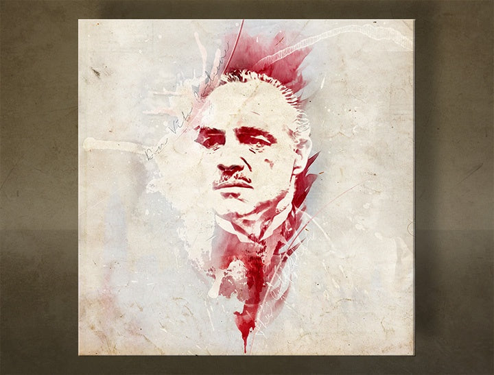 Модерна картина на платно с мотив Godfather Marlon Brando - AQUArt в бяло-бежово нюанси, интензивна атмосфера, филмов свят и сила и мощ – основна