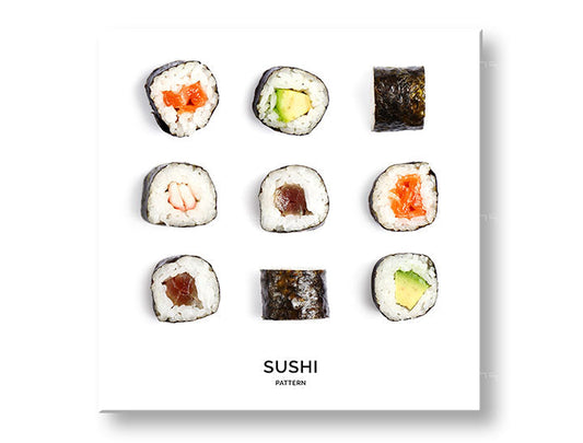 Индустриална картина на платно с мотив SUSHI, природа в бяло-черно нюанси, подходяща за кухня | Картина за стена SUSHI_067-12 – основна