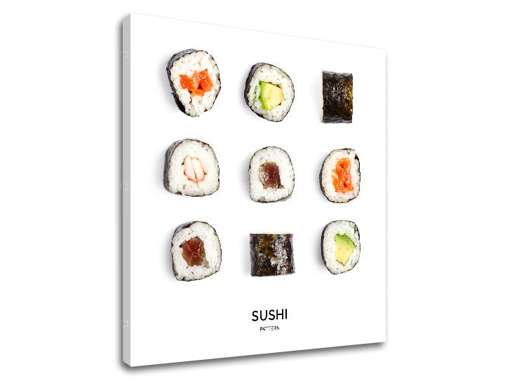 Индустриална картина на платно с мотив SUSHI, природа в бяло-черно нюанси, подходяща за кухня | Картина за стена SUSHI_067-12 – продукт