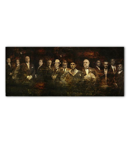 Модерна картина на платно с мотив The Godfather, The Sopranos, Scarface, Goodfellas в кафяво-черно нюанси, сила и мощ | Най-голям MAFIÁNI na платно - The Godfather, The Sopranos, Scarface, Good...