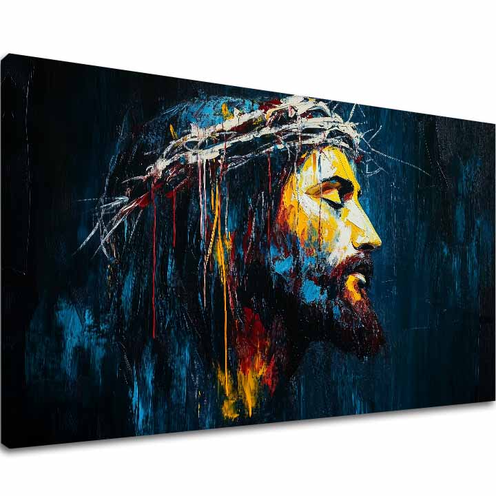 Ръчно рисувана картина на платно в черно-златно нюанси, празнична атмосфера, страст | Pokojný Ježiš, стенна декорация – основна