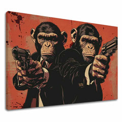 Модерна картина на платно в черно-бяло нюанси, сила и мощ | Monkey Gang - Картина pre смел интериор, стенна декорация – основна