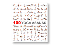 Модерна картина на платно с мотив 100 Yoga asanas, мотивационен цитат в бяло-сиво нюанси, вътрешен мир | Мотивационна картина за стена 100 Yoga asanas – основна