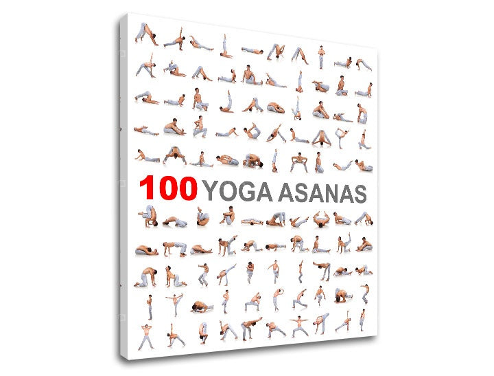 Модерна картина с мотив 100 Yoga asanas, мотивационен цитат в бяло-сиво нюанси | Мотивационна картина за стена 100 Yoga asanas, вътрешен мир – преглед