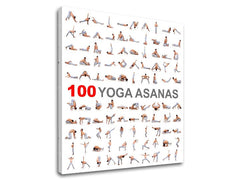 Модерна картина с мотив 100 Yoga asanas, мотивационен цитат в бяло-сиво нюанси | Мотивационна картина за стена 100 Yoga asanas, вътрешен мир – преглед