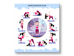 Модерна картина на платно с мотив Home exercise plan, мотивационен цитат, спортен мотив в бяло-синьо нюанси, енергична атмосфера, подходяща за работен кабинет – основна